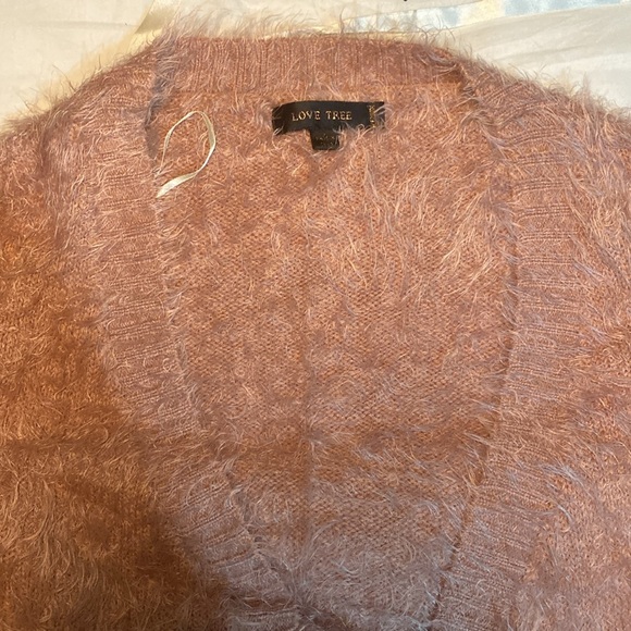 Mauve pink fuzzy knit cardigan - Picture 4 of 12